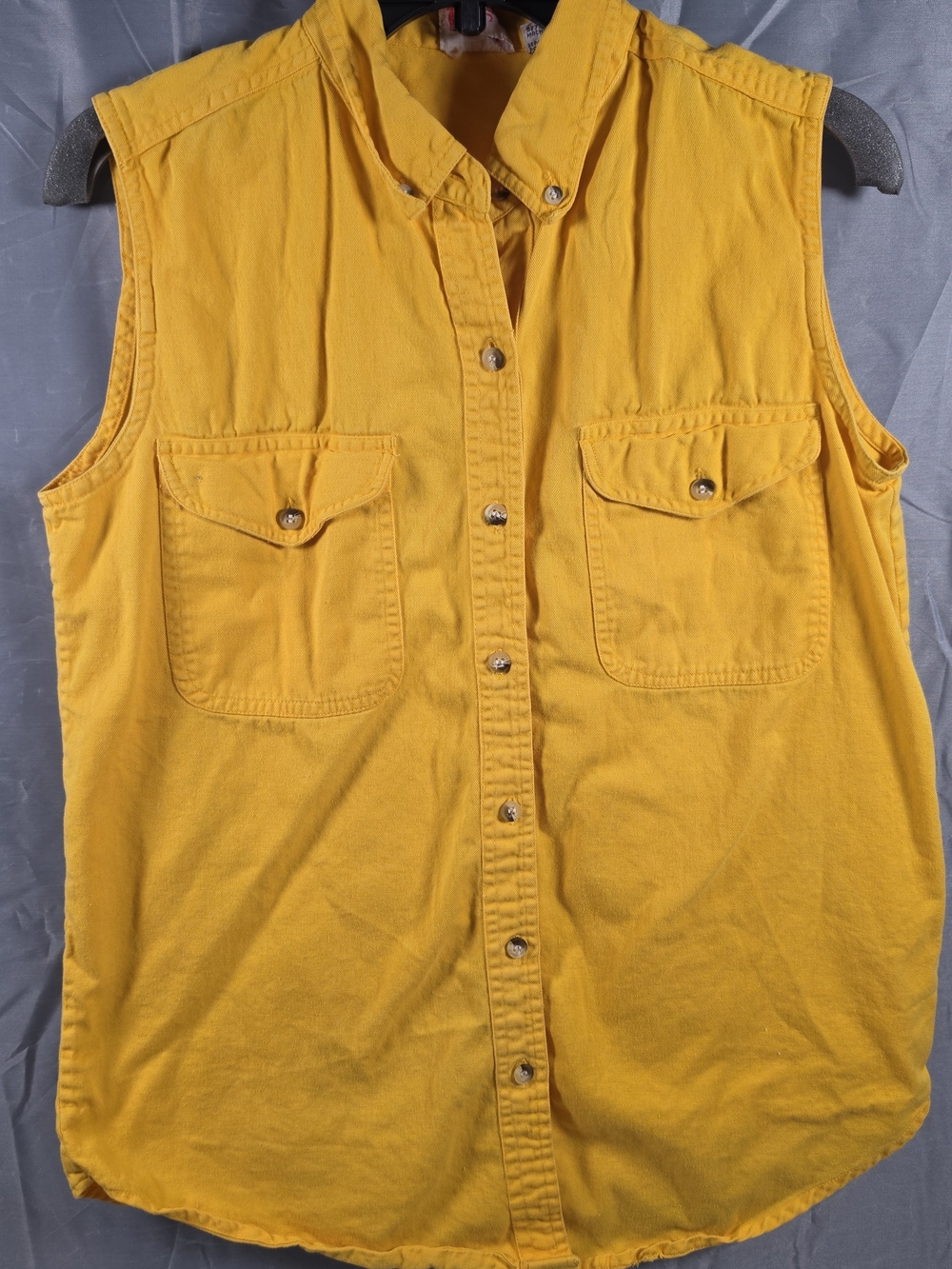 Vtg 90s Denim Republic Yellow Sleeveless Vest With Pockets Womens Size Large